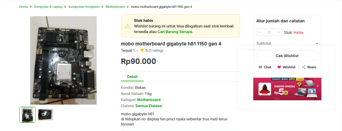 RepairLog : Perbaikan Motherboard GA-H81M-DS2 Rev 3.0, Tokopedia