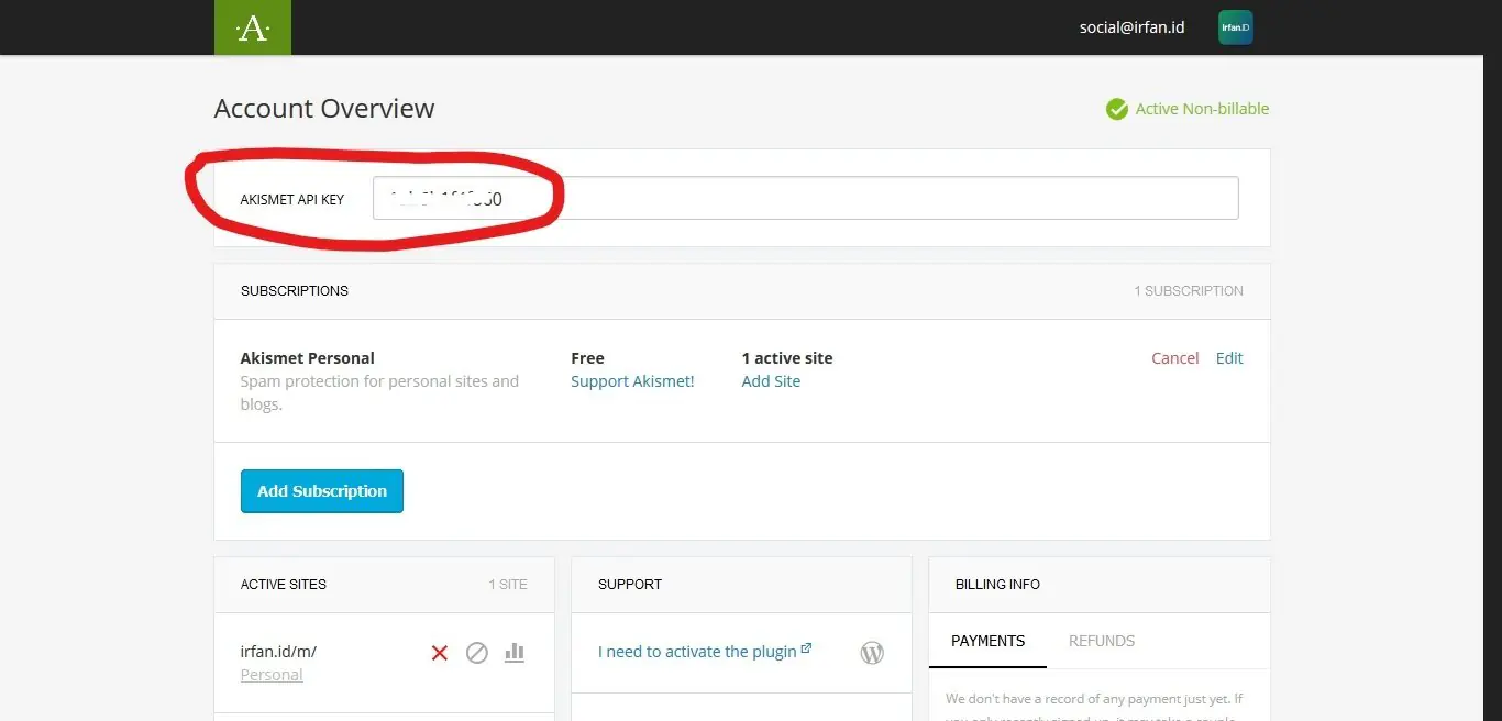 Akismet Anti-Spam plugin untuk filter komentar spam